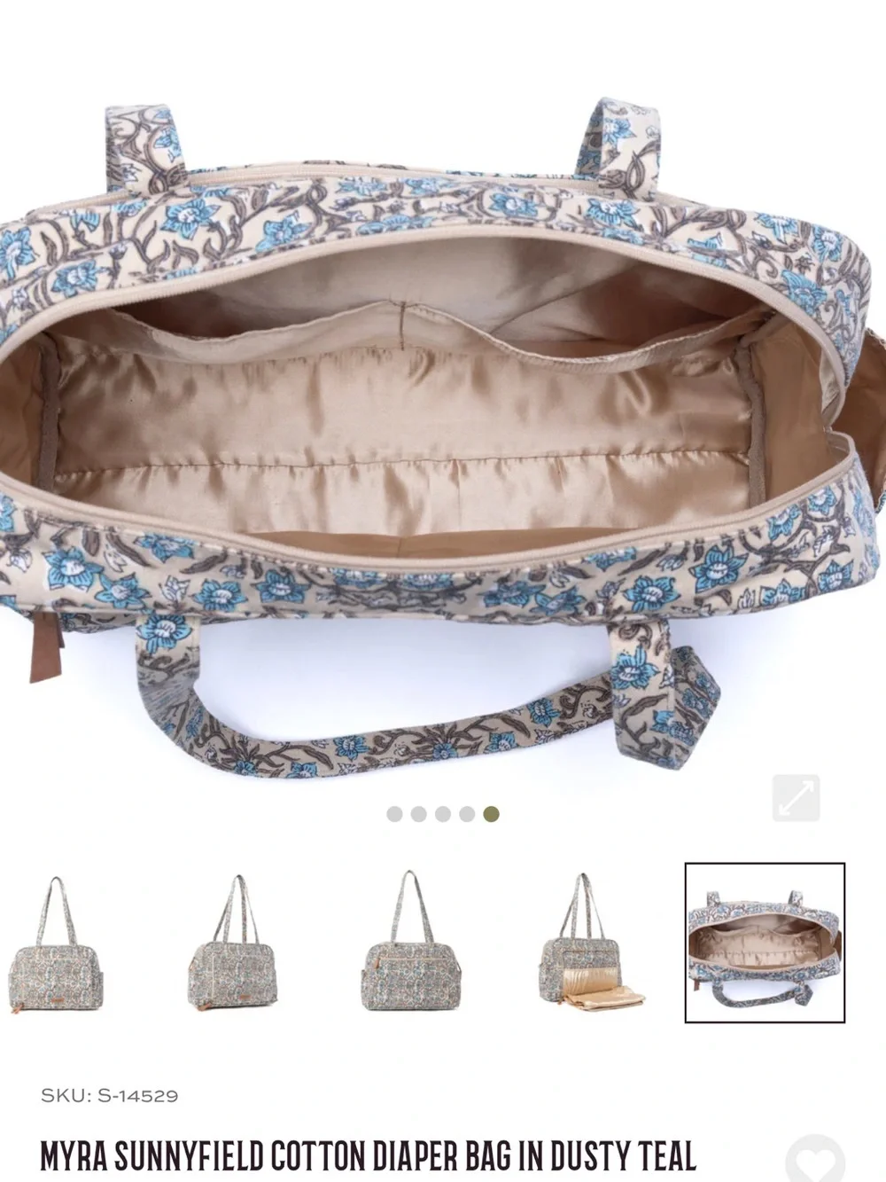 Myra Bag Sunnyfield Cotton Diaper Bag in Teal and Cream Floral